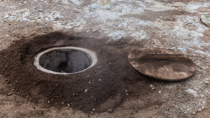 Hot water springs at Furnas fumaroles in Sao Miguel, Azores, Portugal