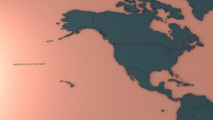 3d rendering of america. continent of america map. render map background