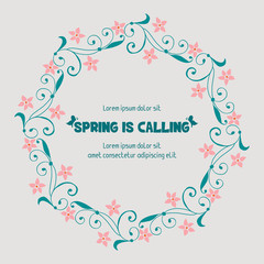 Simple pattern of leaf and floral frame, for spring calling greeting card template design. Vector