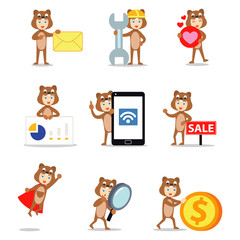 Set character of female in cute and funny gopher costume.