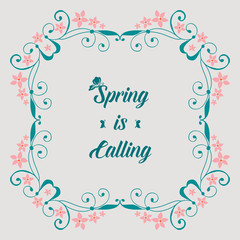 Greeting card of spring calling, with seamless leaf and flower frame decoration. Vector