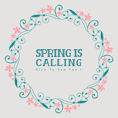 Greeting card of spring calling, with seamless leaf and flower frame decoration. Vector
