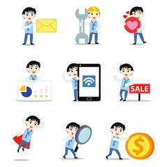 Set character of man in traditional Korean Hanbok.