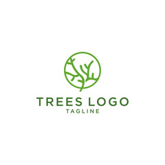 Green tree logo design vector template Linear style. Logotype of the nature of garden plants.