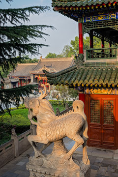 Mythical animal dragon and horse sculpture