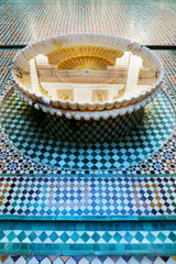 courtyard with fountain  in moroccan mosque	