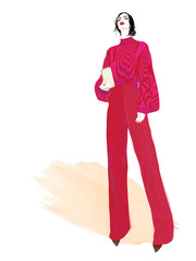 VECTOR FASHION ILLUSTRATION OF STYLISH WOMAN IN TRENDY CLOTHES.
