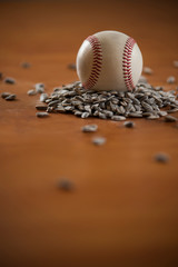 Baseball and sunflower seeds still life