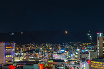 Panoramic view of Kobe city light up at night. Famous beauty nightscape spot in Keihanshin Kansai...