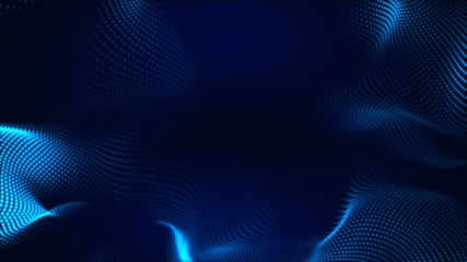 Fototapeta premium Dot white blue wave light screen gradient texture background. Abstract technology big data digital background. 3d rendering.