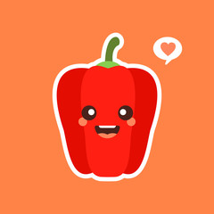 Cute and kawaii red paprika. Healthy Food concept. Pepper with emoji Emoticon. Cartoon characters for kids coloring book, colouring pages, t-shirt print, icon, logo, label, patch, sticker, vegan or 