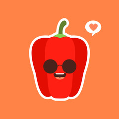 Cute and kawaii red paprika. Healthy Food concept. Pepper with emoji Emoticon. Cartoon characters for kids coloring book, colouring pages, t-shirt print, icon, logo, label, patch, sticker, vegan or 