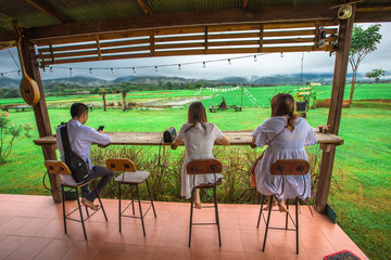 Baan Mai Plai Na - Nan:11 August 2019, the morning atmosphere at the accommodation,resort on the edge of the rice fields,in the area of Pua District,Nan Province,Thailand