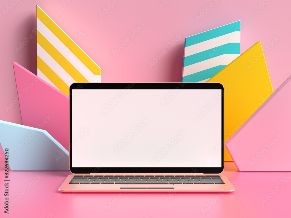 Poster blank screen laptop display 3d rendering mock up