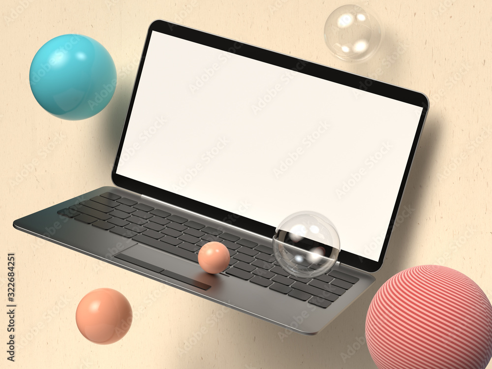 Poster blank screen laptop display 3d rendering mock up
