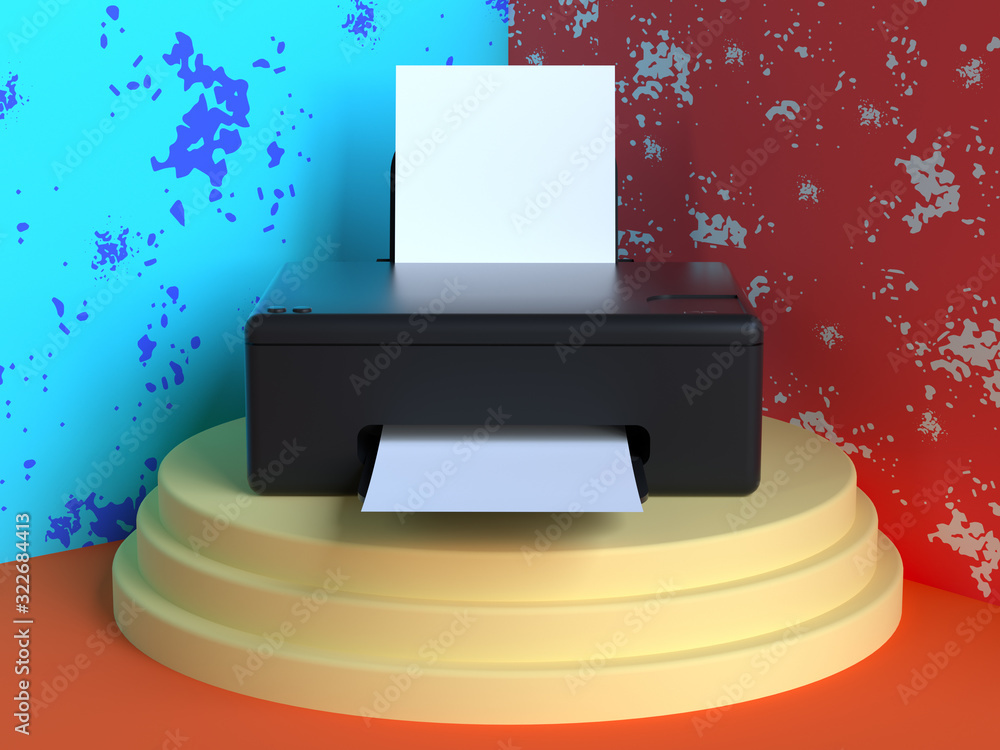 Poster office technology concept 3d rendering printer