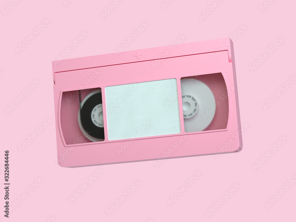 Poster pink video tape cassette 3d rendering minimal style