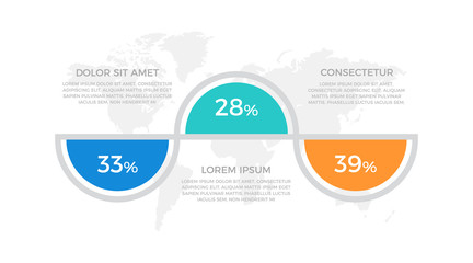 Set of blue, turquoise and orange elements for infographic with world map presentation slides.