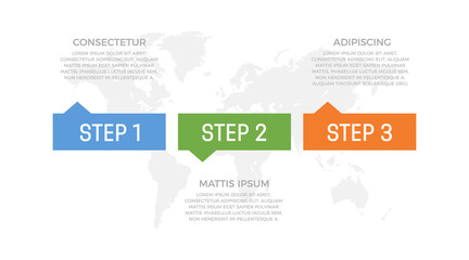 Set of blue, green and orange elements for infographic with world map presentation slides.