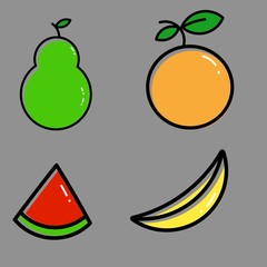 Set of simple design icons fruits on grey background 