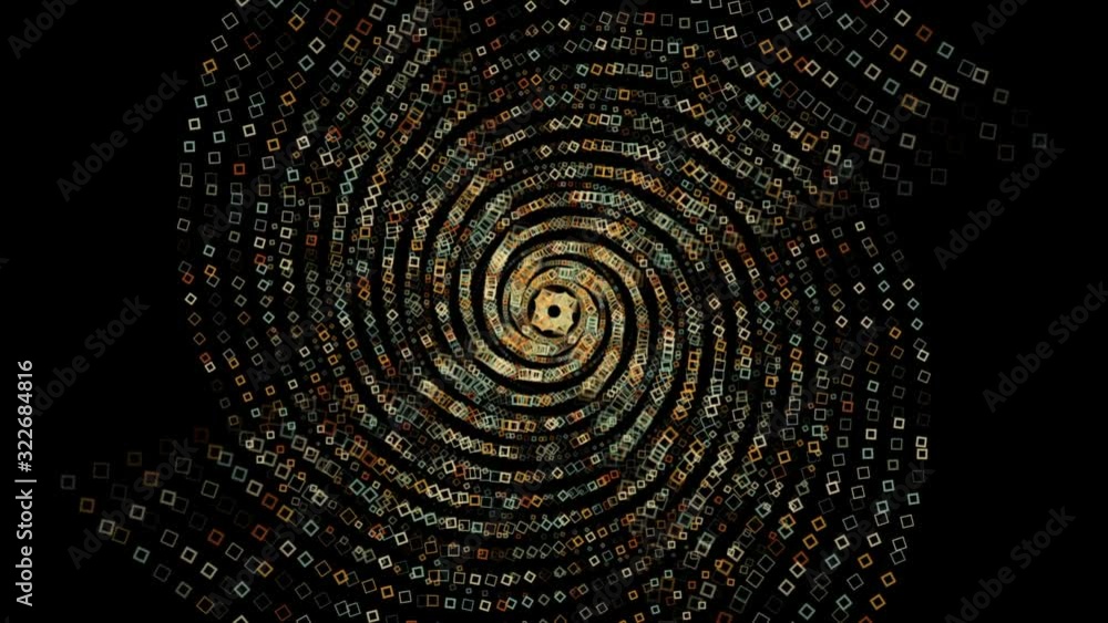 Poster beautiful abstract futuristic vortex of neon rectangles rotating on the black background. animation.