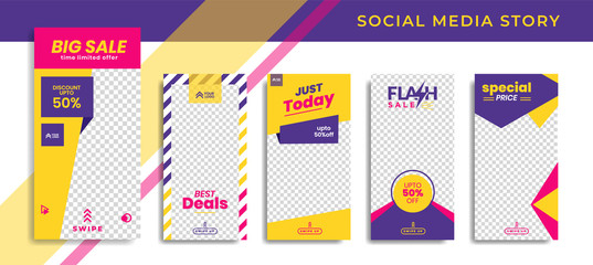 Banners Bundle Kit Set of Social Media Instagram Story. Geometric Stories Sale Banner Background ,Poster, Flyer, Coupon, Layout Composision Gift Card, Smartphone Templates Story editable eps 10 vector