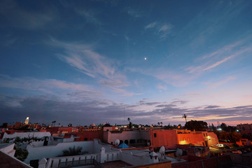 Arabian night. Rooftops city view in Marrakech.
