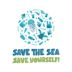 Zero waste and plastic free slogan. Stop plastic pollution campaign.