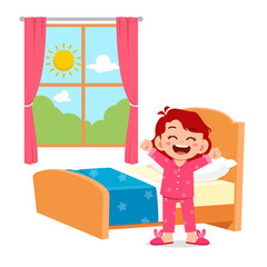 happy cute little kid girl wake up in the morning