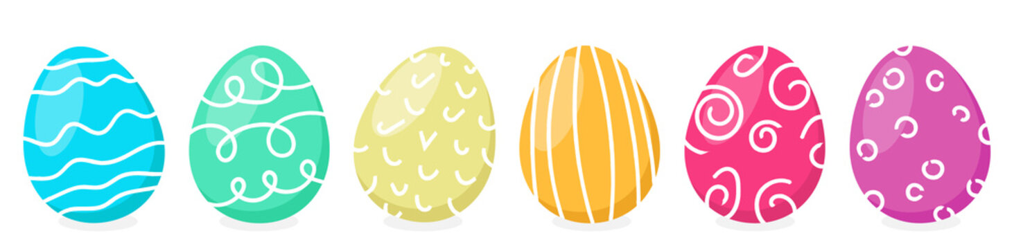Colorful painted easter eggs in a row isolated vector flat design