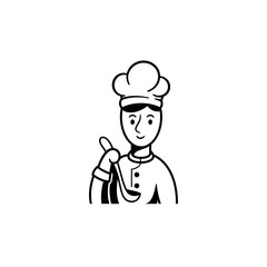 young chef cook silhouette retro style vector illustration