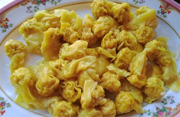 Yellow palanate in a white plate 