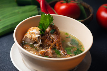 traditional style chicken soup with background
