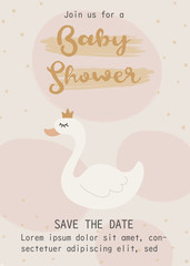 Cute swan happy birthday party invitation card design, baby shower invitation card design template.