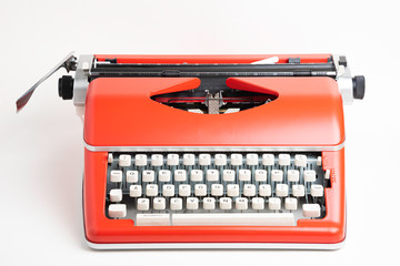 Portable Manual Typewriter In Red Orange