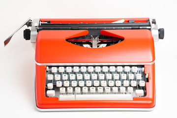 Portable Manual Typewriter In Red Orange