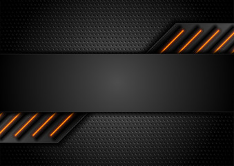 Futuristic perforated technology abstract background with orange neon glowing lines. Vector concept design