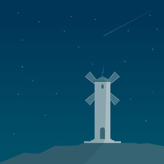 wind turbine with stars background - vector illustration