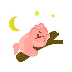 CUTE PIG SLEEPING CARTOON VECTOR