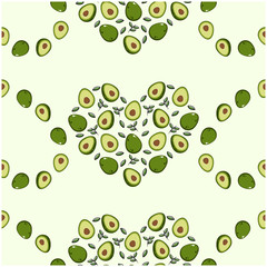 Avocado fruit flat with leaves vector background seamless pattern. Scalable and editable. Vector pattern for textile, print, fabric, backdrop, wallpaper, background.