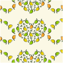 Mango fruit flat with leaves vector background seamless pattern. Scalable and editable. Vector pattern for textile, print, fabric, backdrop, wallpaper, background.