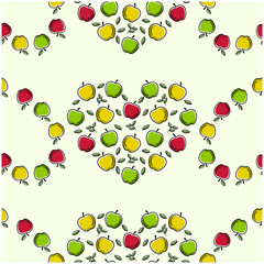 Apple fruit flat with leaves vector background seamless pattern. Scalable and editable. Vector pattern for textile, print, fabric, backdrop, wallpaper, background.