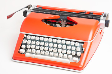 Portable Manual Typewriter In Red Orange