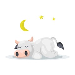 CUTE COW SLEEPING CARTOON VECTOR