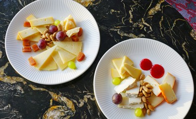 A cheese and fruit platter