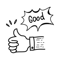 doodle hand gestures. icon hand for thumbs up. vector illustration