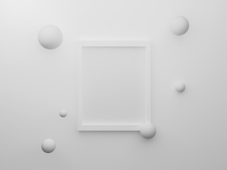 Abstract paper frames isolated on white background. 3d render design for display product and banner. Empty clean picture hanging on gray wall for mockup poster and place image. 3d white room.
