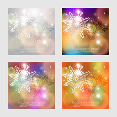 Abstract set fesive winter backgrounds. Vector frame with color glowing spot and snowflakes.