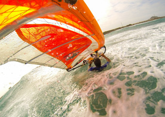 Selfie photo of windsurfer making waterstart