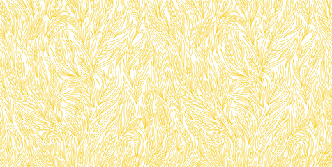 Cereal plant background. Leaves and ears of wheat wrapper. Agriculture straw. Orange golden contour line vector banner. © Ilia